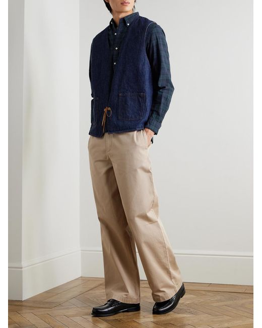 Button-Down Collar Checked Cotton Shirt di Beams Plus in Blue da Uomo