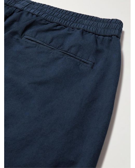Sunspel Blue Straight-Leg Cotton And Linen-Blend Drawstring Trousers for men