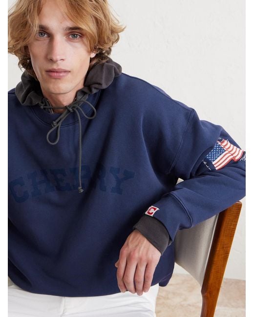 CHERRY LA Blue America's Favorite Crewneck Logo-Print Embroidered Cotton-Jersey Sweatshirt for men