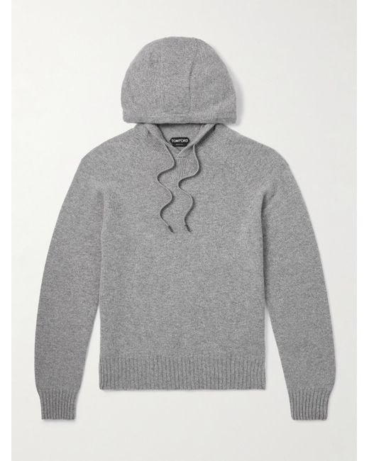 Tom Ford Gray Logo-Embroidered Cashmere Hoodie for men