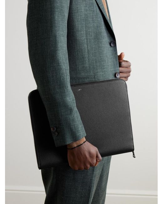 Mr P. Black Full-Grain Leather Pouch for men