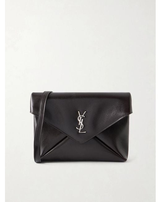 Saint Laurent Black Cassandre-embellished Full-grain Leather Messenger Bag for men