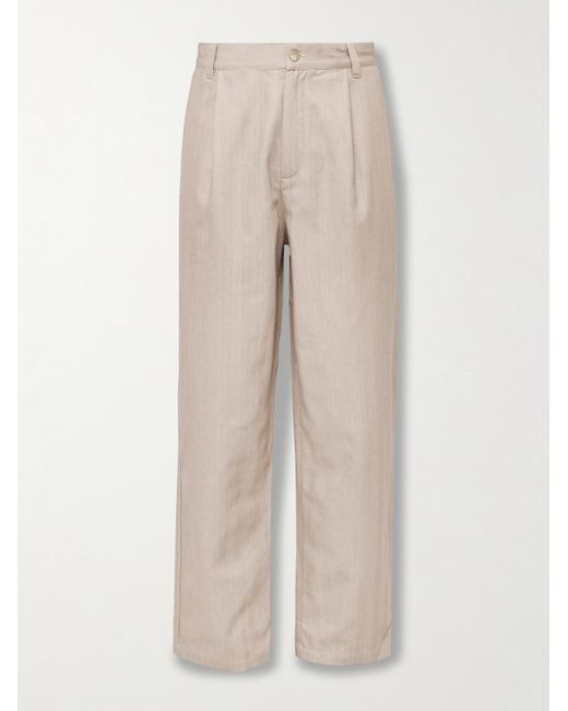 Frescobol Carioca Natural Aldo Wide-Leg Herringbone Cotton Trousers for men