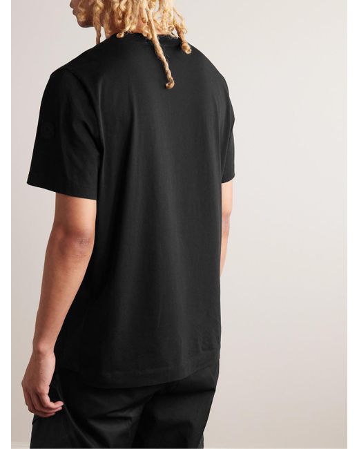 T-shirt in jersey di cotone con logo stampato e finiture in mesh di Moncler in Black da Uomo