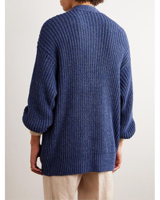 Federico Curradi Blue Ribbed Linen Cardigan for men
