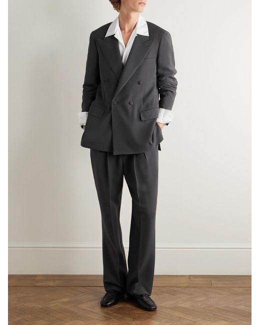 Umit Benan Black Richard Double-Breasted Silk And Wool-Blend Blazer for men