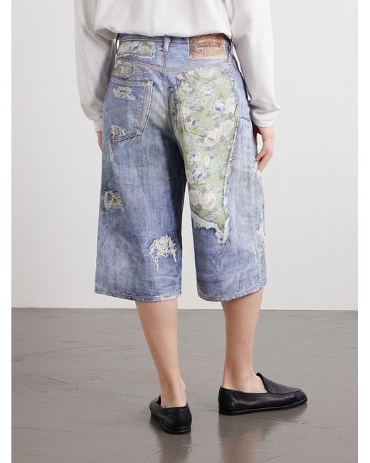Acne Blue Judda Rose Printed Cotton Shorts for men