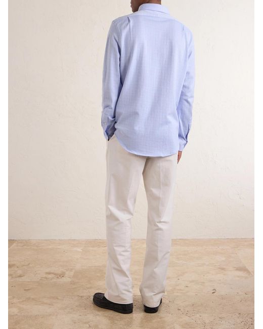 Polo Ralph Lauren Blue Logo-Embroidered Houndstooth Cotton-Jersey Shirt for men