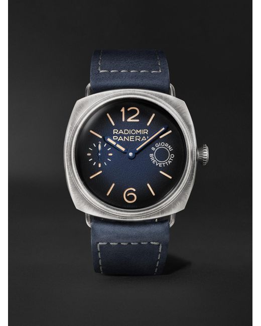 Panerai Black Radiomir Otto Giorni Automatic 45mm Stainless Steel And Suede Watch for men