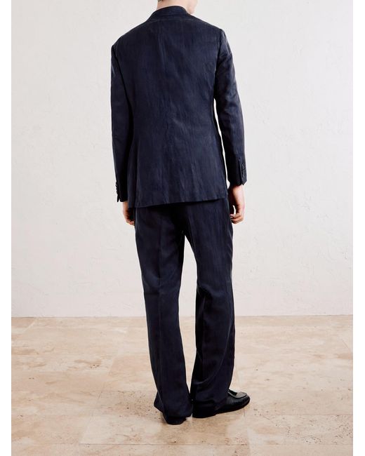 Saman Amel Blue Amo Straight-leg Pleated Silk And Linen-blend Suit Trousers for men