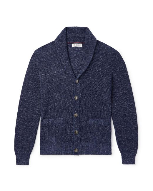 Brunello Cucinelli Blue Shawl-collar Cotton And Linen-blend Cardigan for men