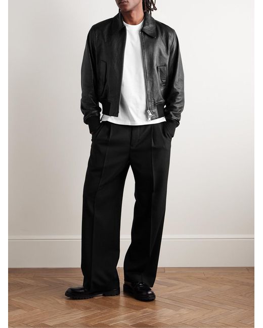 AMI Black Wide-Leg Pleated Virgin Wool-Gabardine Trousers for men