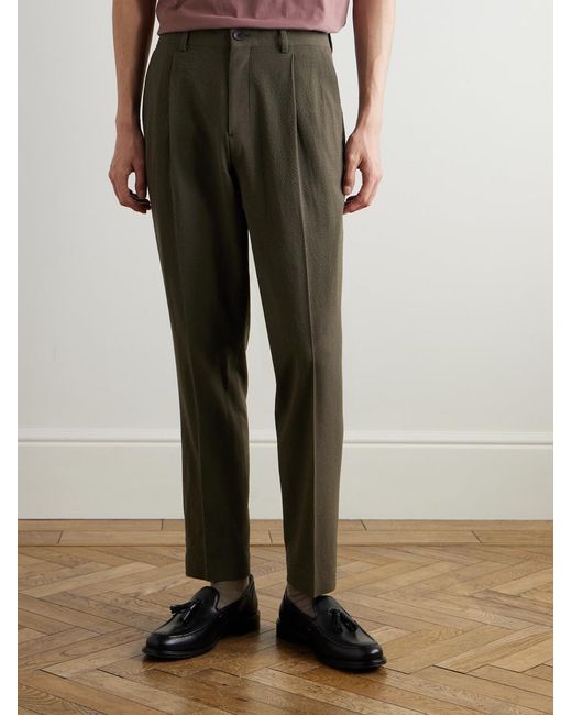 Mr P. Green Straight-Leg Wool-Blend Seersucker Trousers for men