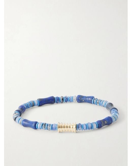 Luis Morais Blue 14-Karat Lapis Lazuli Beaded Bracelet for men