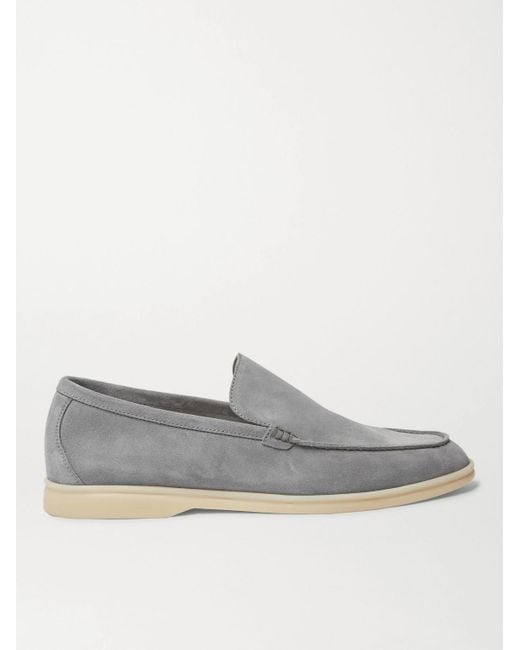 Loro Piana Gray Summer Walk Suede Loafers for men