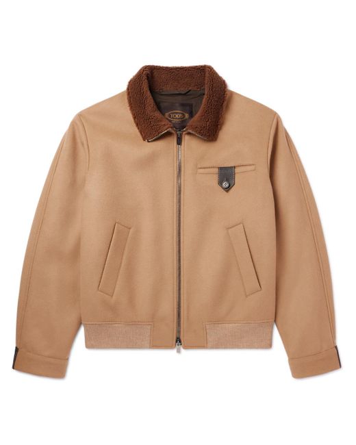 Tod's Brown Leather-trimmed Wool-blend Bomber Jacket for men