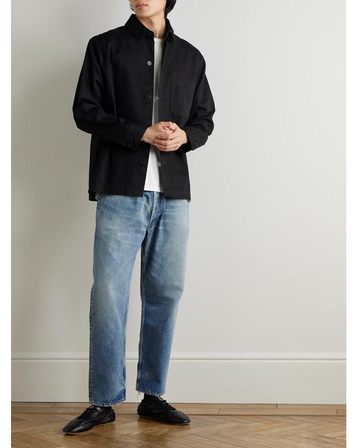 Saint Laurent Black Logo-embroidered Cotton And Linen-blend Gabardine Overshirt for men