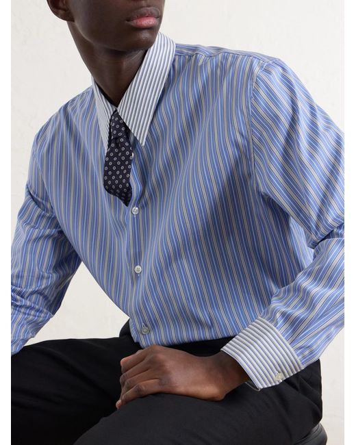 Saint Laurent Blue Striped Cotton-poplin Shirt for men