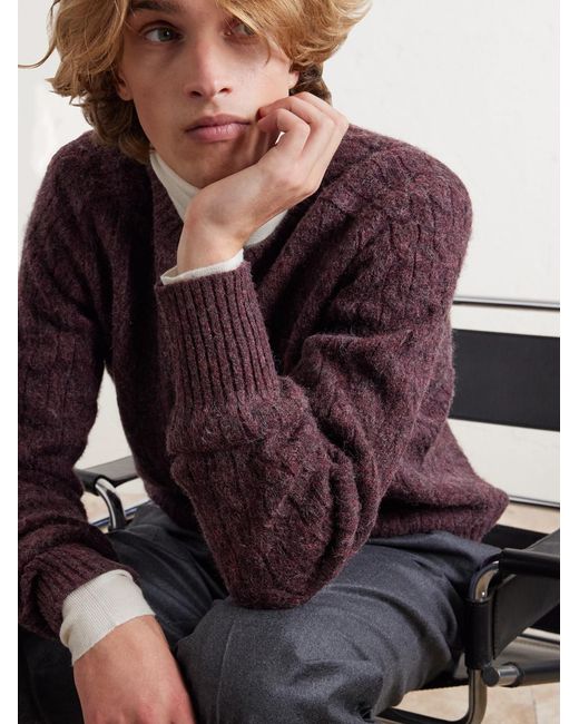 Sid Mashburn Purple Cable-Knit Wool Sweater for men