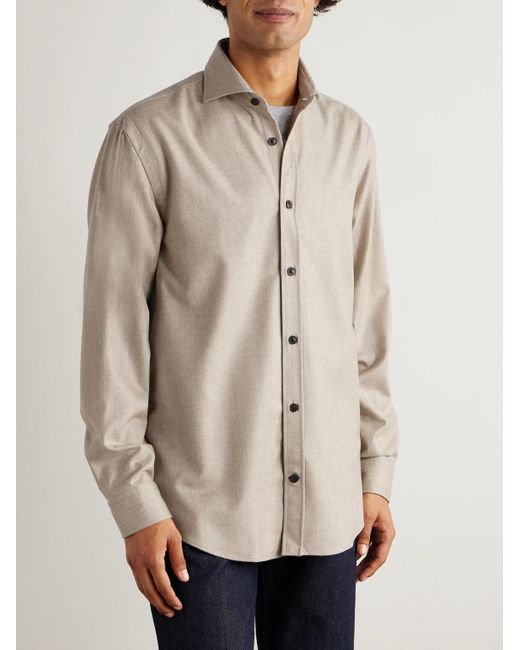 James Purdey & Sons Natural Cutaway-collar Wool And Cashmere-blend Shirt for men