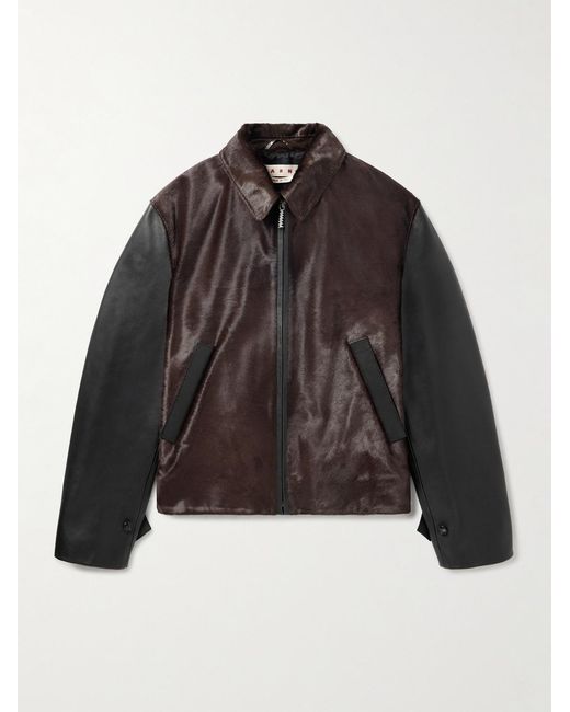Marni Brown Leather-Trimmed Calf Hair Jacket for men