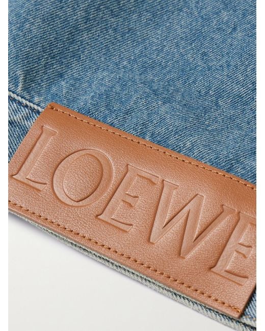 Loewe Blue Anagram Leather-trimmed Cutout Denim Trucker Jacket for men