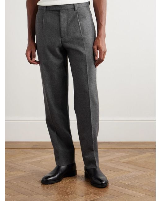 Zegna Gray Tapered Pleated Wool Trousers for men