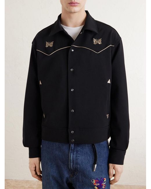 Needles Black Piping Cowboy Logo-Embroidered Woven Jacket for men