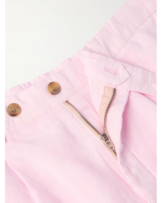 Boglioli Pink Straight-leg Pleated Linen Shorts for men