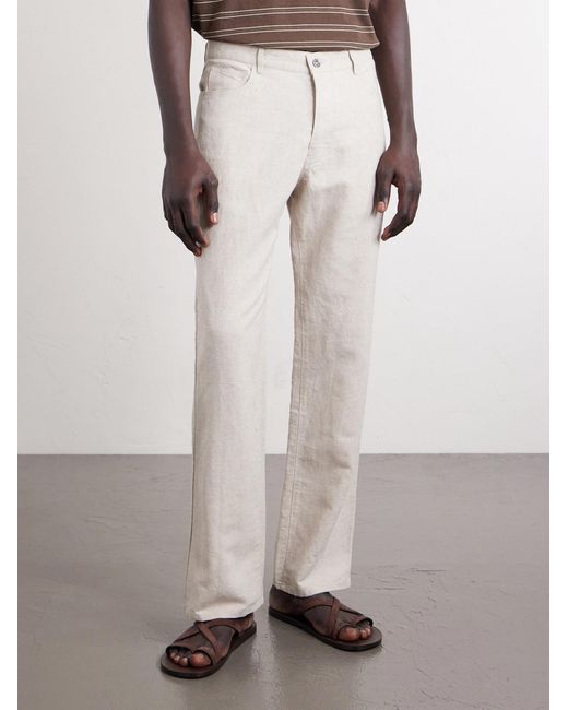 Mr P. White Edward Straight-Leg Linen And Cotton-Blend Trousers for men
