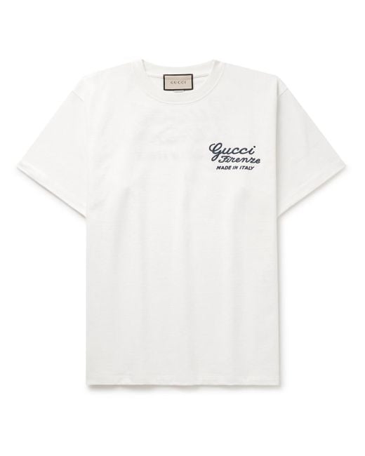 Gucci White Cotton Jersey T-shirt With Embroidery for men