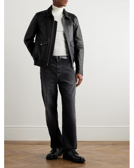 Mr P. Black Leather Blouson Jacket for men