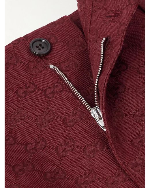 Gucci Red Straight-Leg Logo-Jacquard Cotton-Blend Canvas Shorts for men