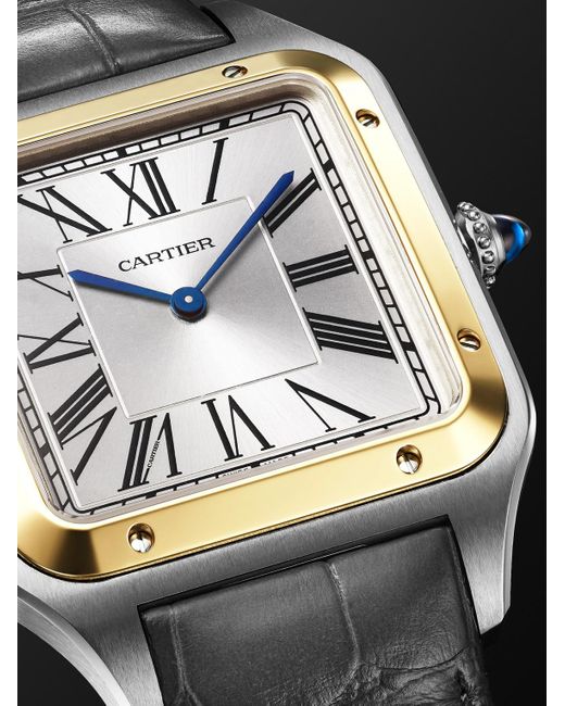 Cartier Black Santos-Dumont Extra-Large Hand-Wound 18-Karat And Stainless Steel Watch, Ref. W2Sa0034 for men