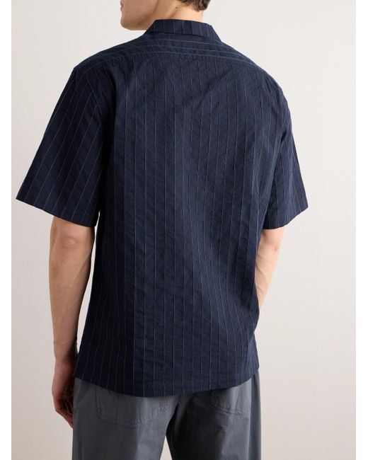 Barena Blue Bagolo Camp-collar Pinstriped Crinkled Cotton-poplin Shirt for men
