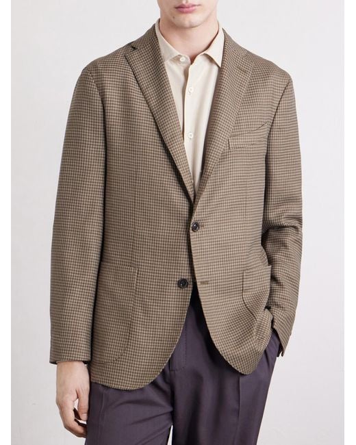 Boglioli Brown Houndstooth Virgin Wool-Blend Blazer for men