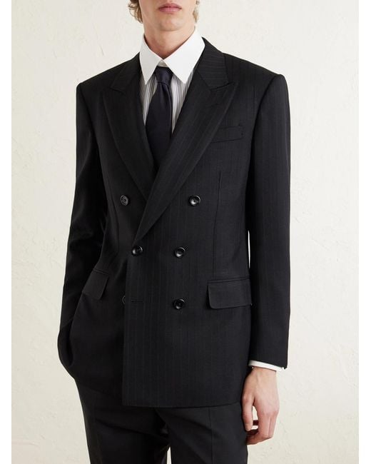 Tom Ford Black Double-breasted Pinstriped Wool Suit Jacket for men