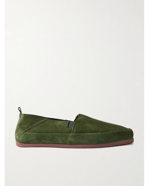 Mulo Green Collapsible-Heel Suede Loafers for men