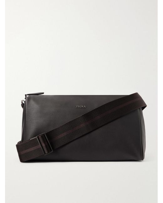 Zegna Black Secondskin Leather Messenger Bag for men