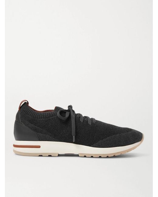 Loro Piana Black 360 Flexy Walk Leather-Trimmed Knitted Wish Wool Sneakers for men