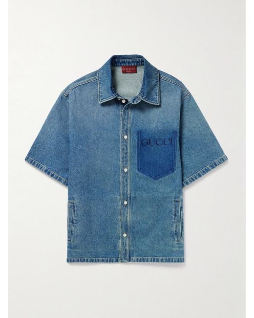 Gucci Oversized-Jeanshemd aus vorgewaschenem Denim in Blue für Herren