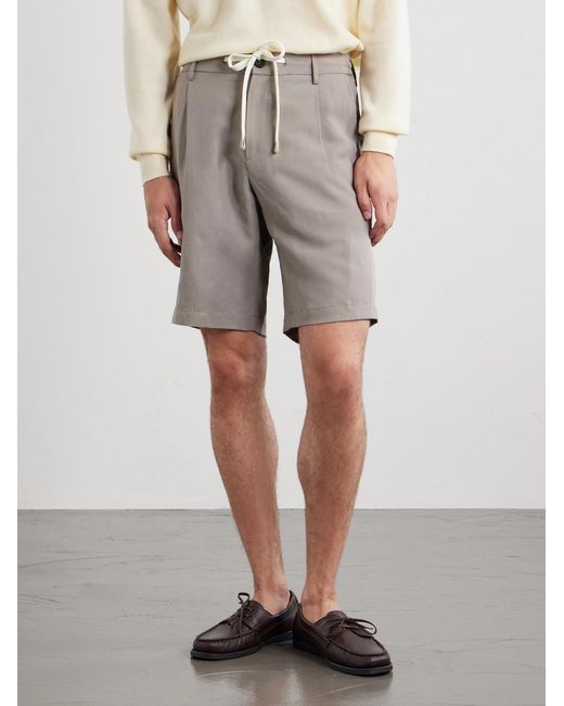 Eleventy Gray Wide-leg Lyocell And Linen-blend Twill Shorts for men