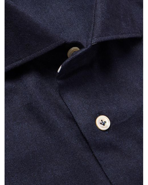 Eleventy Blue Slim-Fit Herringbone Cotton And Lyocell-Blend Shirt for men