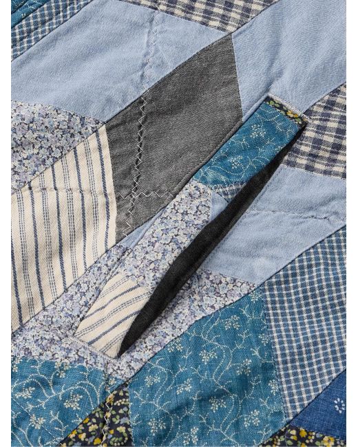 Giacca cropped trapuntata in misto cotone e lino patchwork Yabane di Kapital in Blue da Uomo