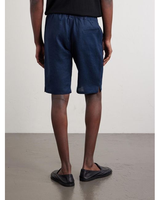 Kiton Blue Drawstring Linen Straight-Leg Shorts for men