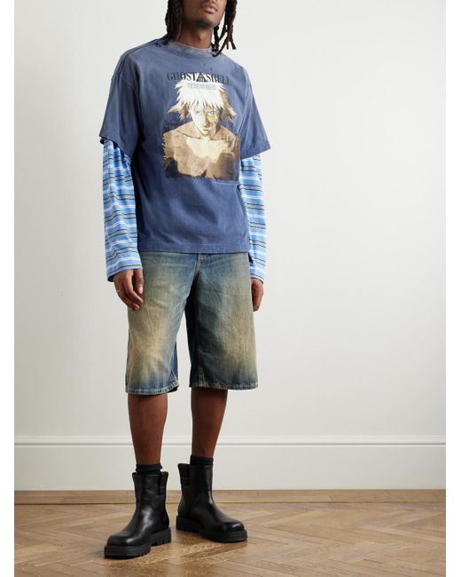 SAINT Mxxxxxx Ghost in the Shell T-Shirt aus Baumwoll-Jersey mit Print in Distressed-Optik in Blue für Herren