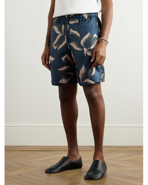 Dries Van Noten Blue Straight-Leg Printed Silk-Twill Drawstring Shorts for men