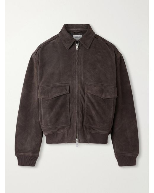 Agolde Brown Emil Suede Bomber Jacket for men