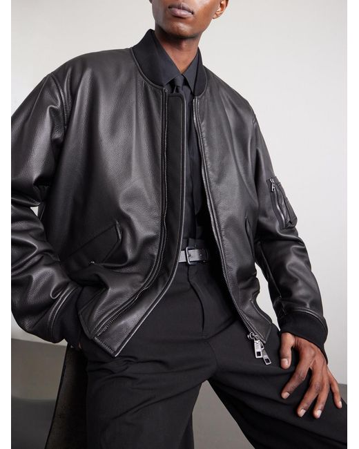 Dolce & Gabbana Black Padded Full-Grain Leather Bomber Jacket for men