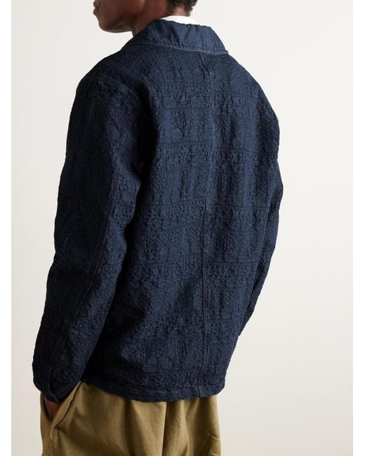 RRL Blue Deck Shawl-Collar Cotton-Blend Jacquard Overshirt for men